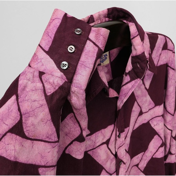 VTG 70s The Open Door by Block Shirt M 15.5 Mens Disco Geometric Crepe Burgundy - Picture 5 of 7